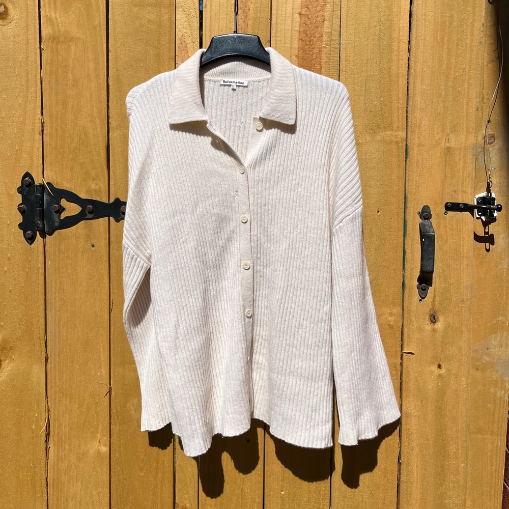 Reformation Fantino Cashmere Collared Ribbed Cardigan